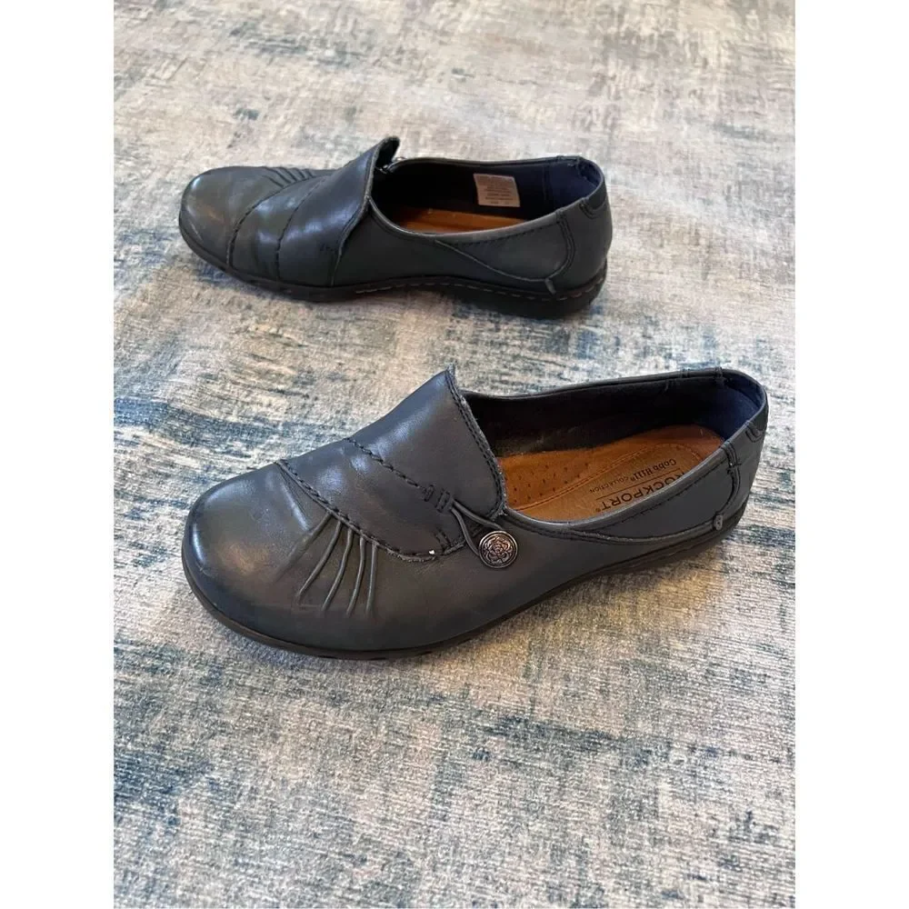 Rockport Navy Blue Cobb Hill Paulette Flat Slip On Shoes 6.5 XW